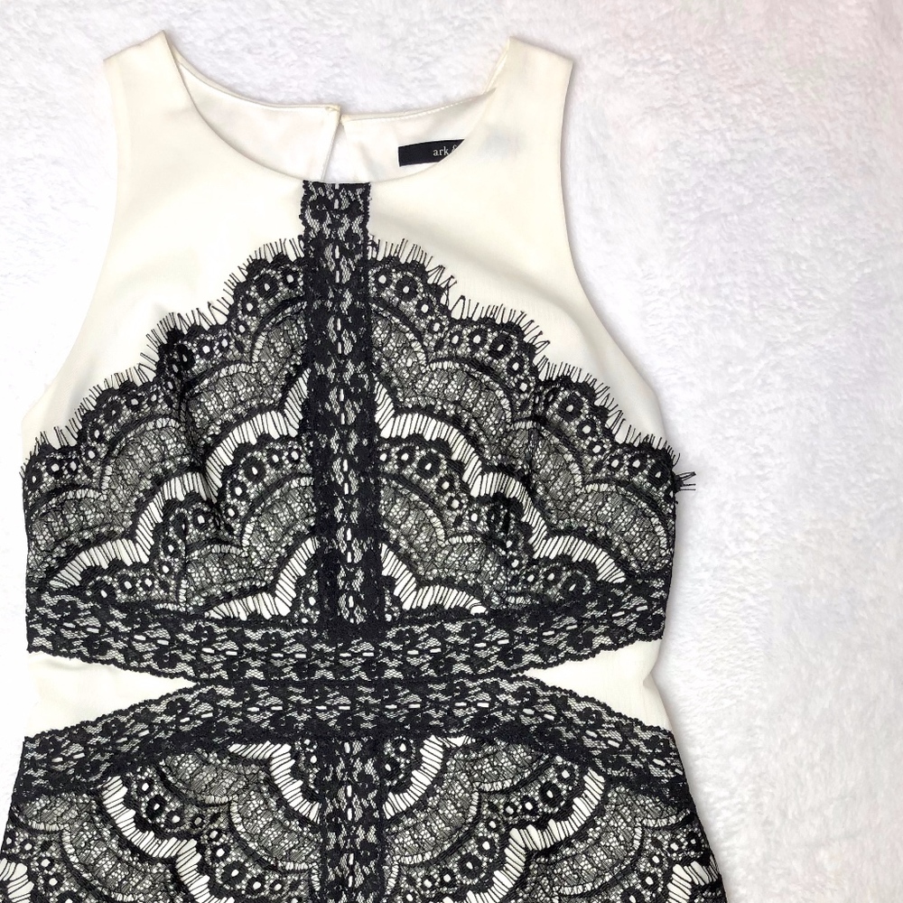 Black and White lace open-back dress